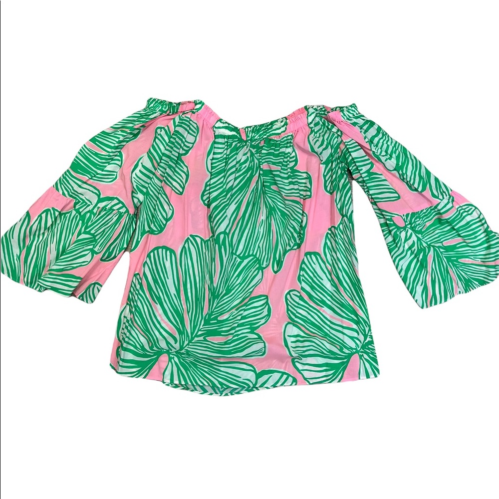 Lilly Pulitzer Pink and Green Leaf Print Top